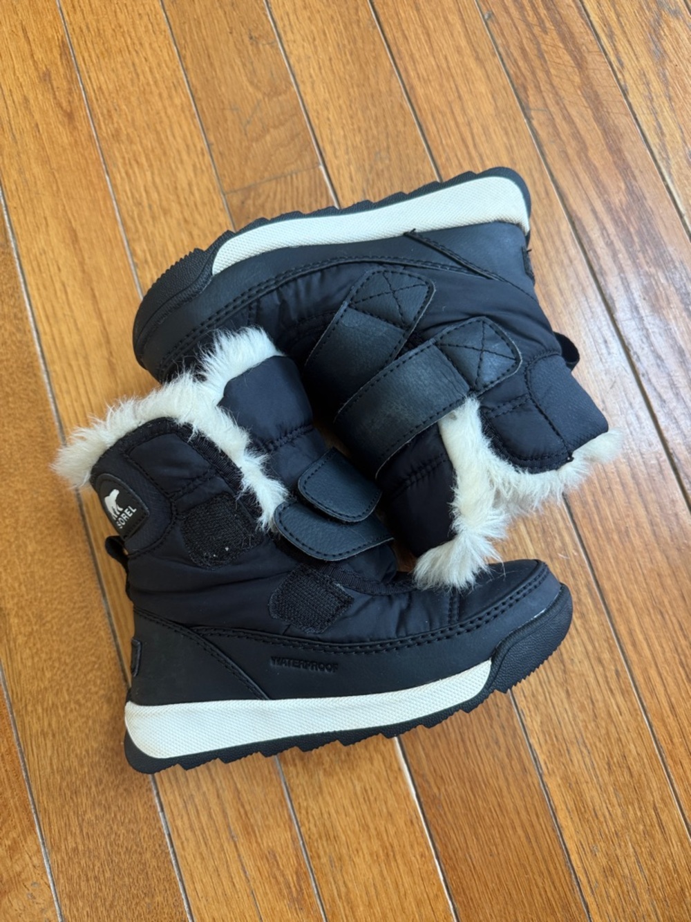 Sorel Black and White Kids Faux-Fur Winter Boot